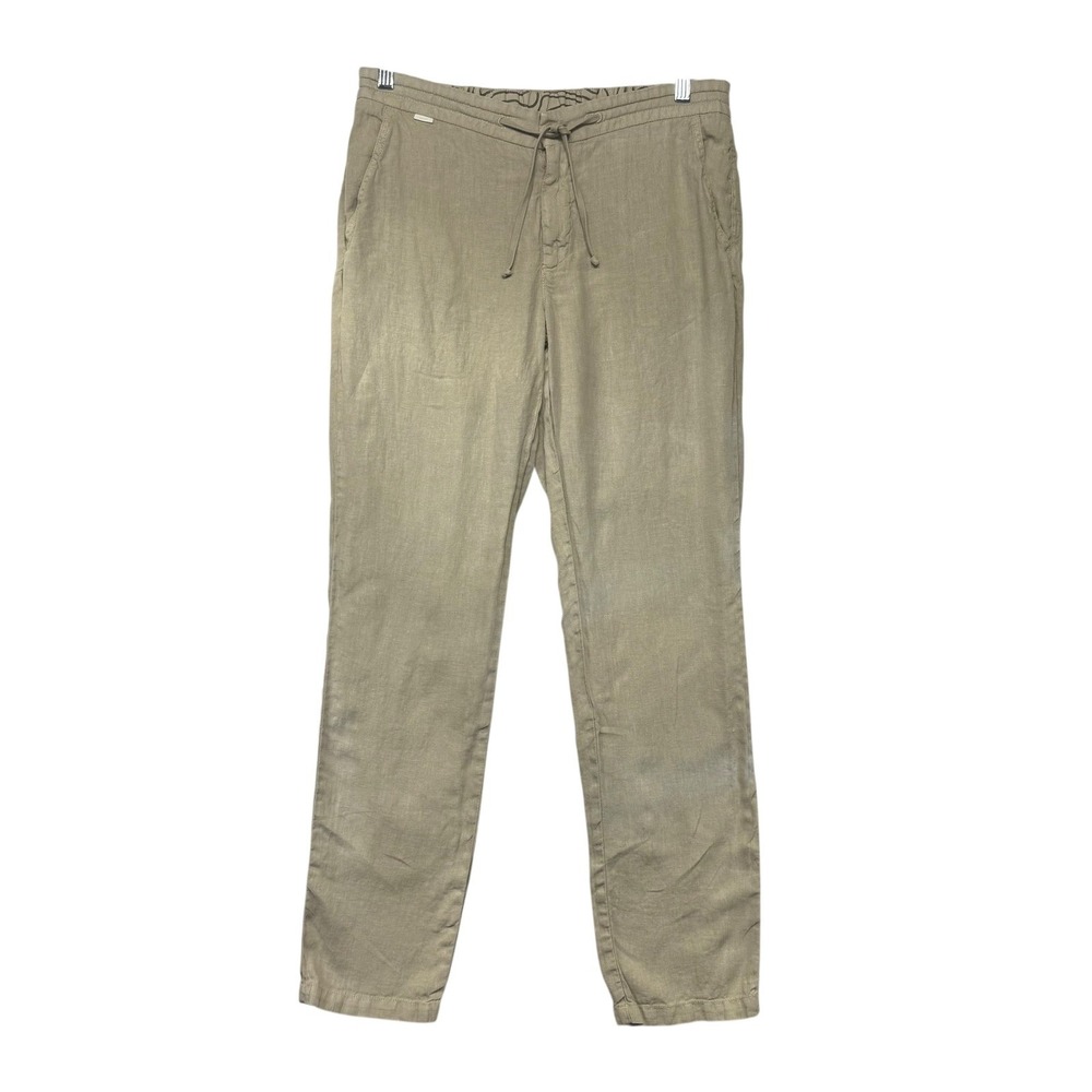 04651 / A trip in a Bag 100% Linen Drawstring Waist Pants Khaki Tan Lounge Large